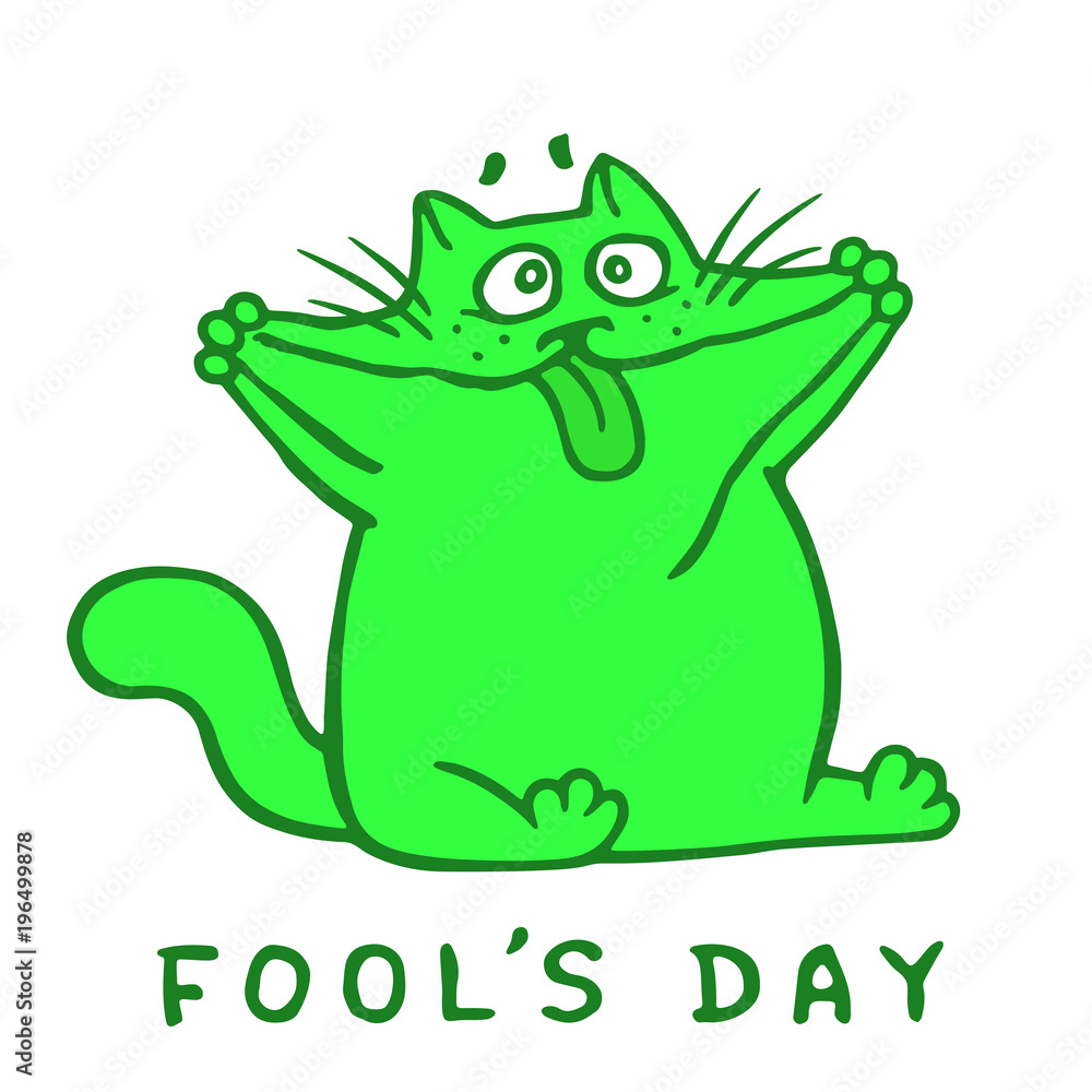 Fototapeta premium Cartoon cat makes crazy face and shows tongue. Vector Illustration.