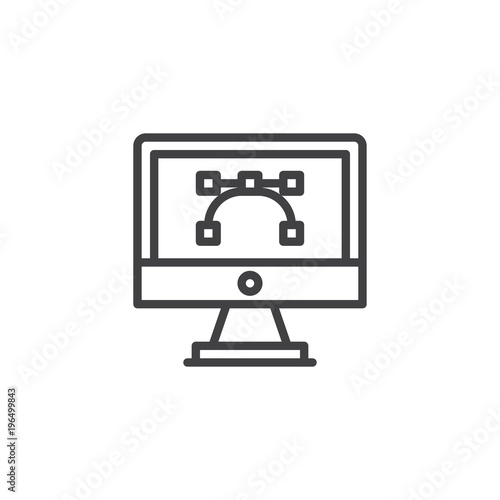 Fototapeta Naklejka Na Ścianę i Meble -  Vector graphics on computer monitor screen outline icon. linear style sign for mobile concept and web design. Illustrating simple line vector icon. Symbol, logo illustration. Pixel perfect vector