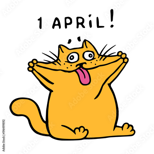 Cute fat orange cat stretched cheeks and shows tongue. Vector Illustration.