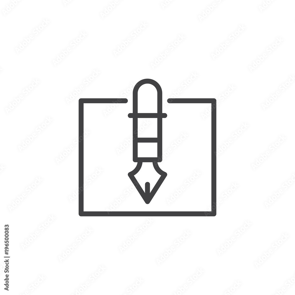 Obraz premium Fountain pen and paper outline icon. linear style sign for mobile concept and web design. Writing simple line vector icon. Symbol, logo illustration. Pixel perfect vector graphics