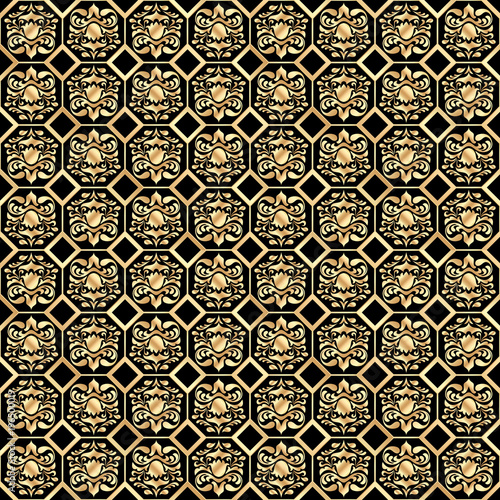 Admirable seamless gold  pattern with a classic ornate on a black background 