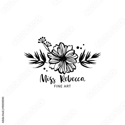 Flower logo template. Floral botanical collection. Hand drawn design elements. Nature vector illustration.
