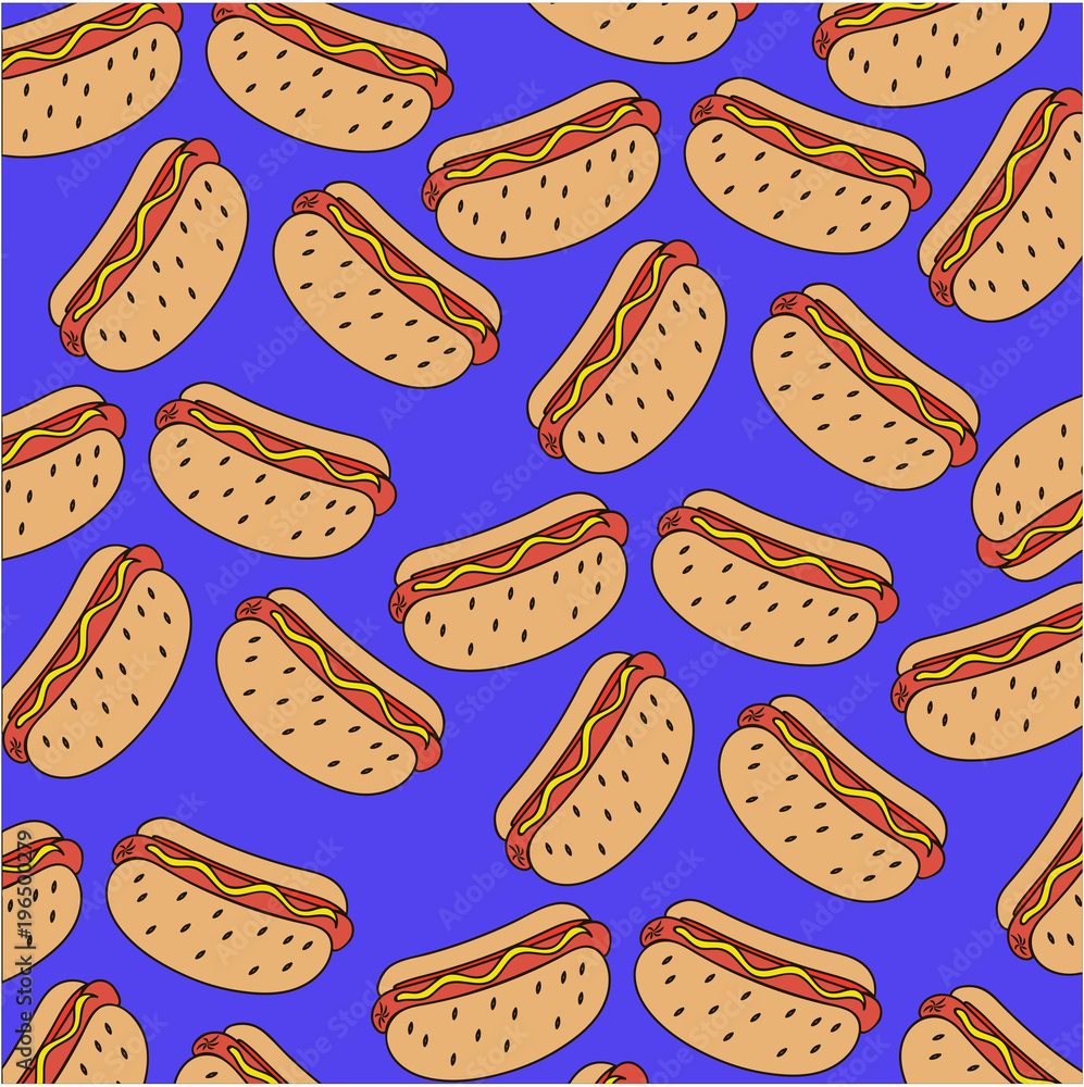 pattern of hot dogs on a blue background pattern of hot dogs on a blue background