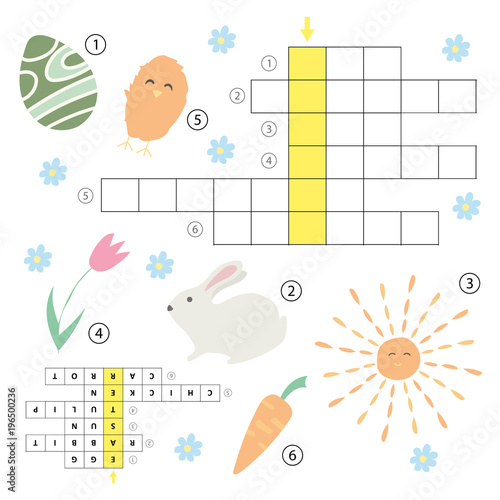 Crossword educational children game with answer. Learning Easter theme puzzle