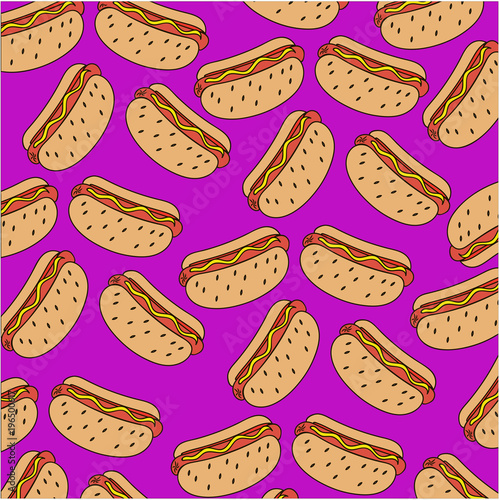 pattern of hot dogs on a purple background