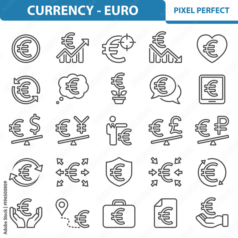 Currency - Euro Icons. Professional, pixel perfect icons depicting various finance, money and currency concepts. EPS 8 format.