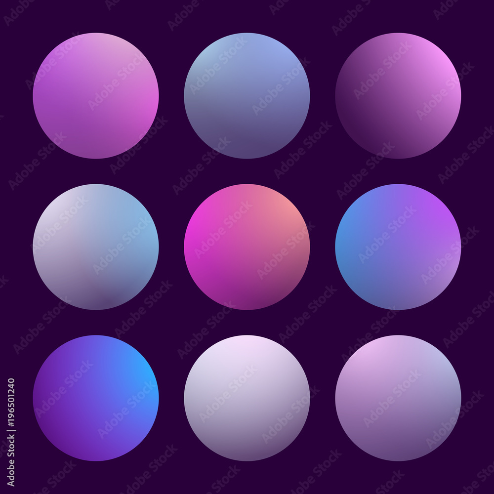 Modern 3d gradient set with round abstract backgrounds. Colorful fluid covers for calendar, brochure, invitation, cards. Trendy soft color. Template with round gradient set for screens and mobile app