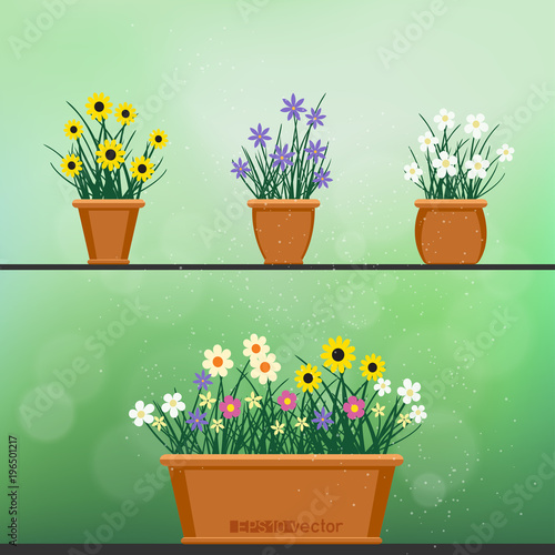 flowerpot with flower set green background