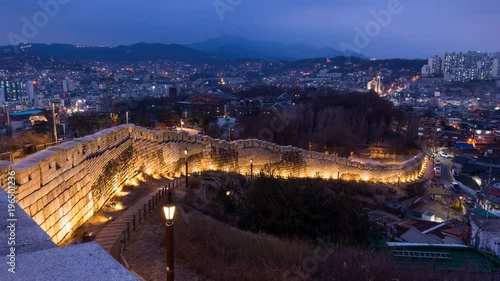 Time lapse Night view of Naksan park in Seoul, South Korea.