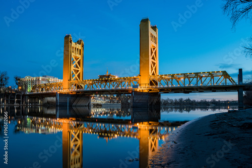 Night view of the famous tower bridge of Sacramento