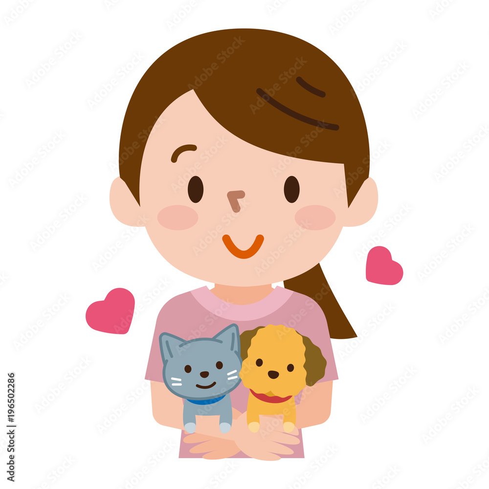 ペットを抱っこする女性 ペットを抱っこする女性