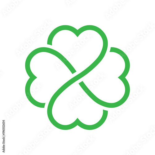 Shamrock silhouette - green outline four leaf clover icon. Good luck theme design element. Simple geometrical shape vector illustration.
