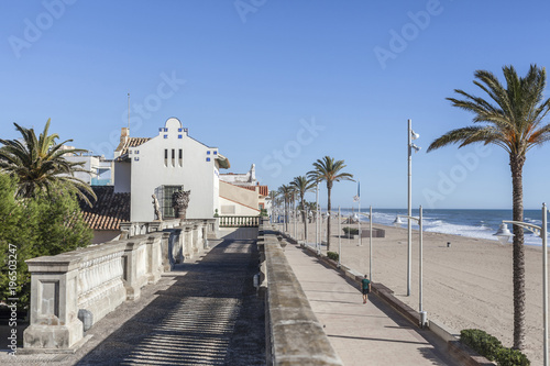 Mediterranean beach, maritime promenade and Museum Pau Casals, maritime quarter of Sant Salvador, El Vendrell, Costa Daurada, Catalonia, Spain. photo