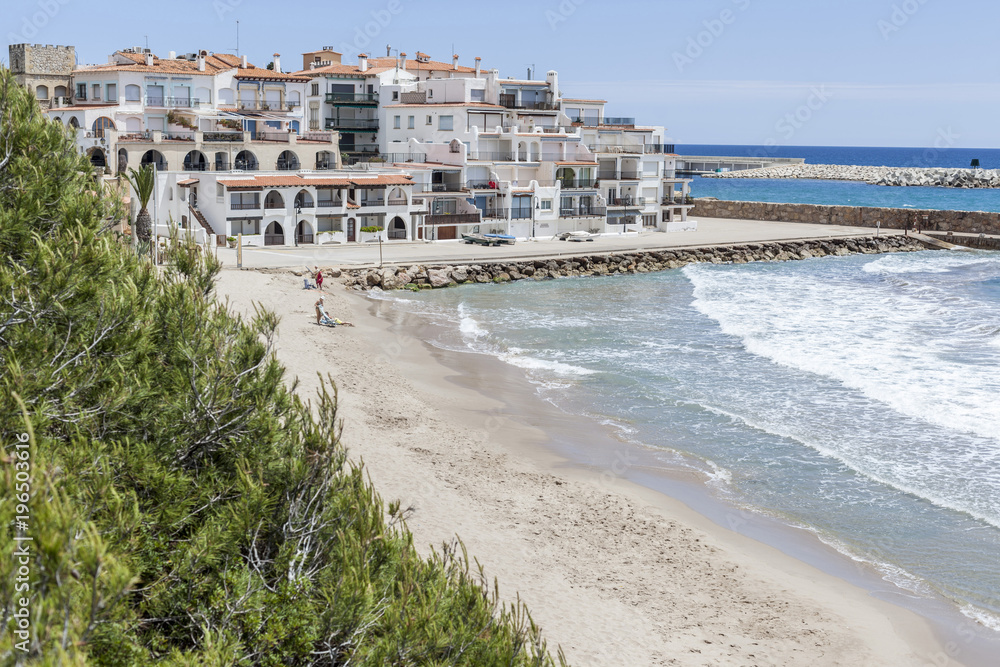 Mediterranean beach in Roda de Bera, Roc Sant Gaieta, Costa Daurada, province Tarragona, Catalonia.Spain.