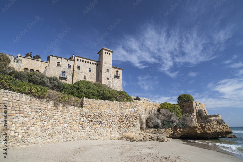 Castle of Tamarit, mediterranean beach, province Tarragona, Costa Daurada, Catalonia.Spain.