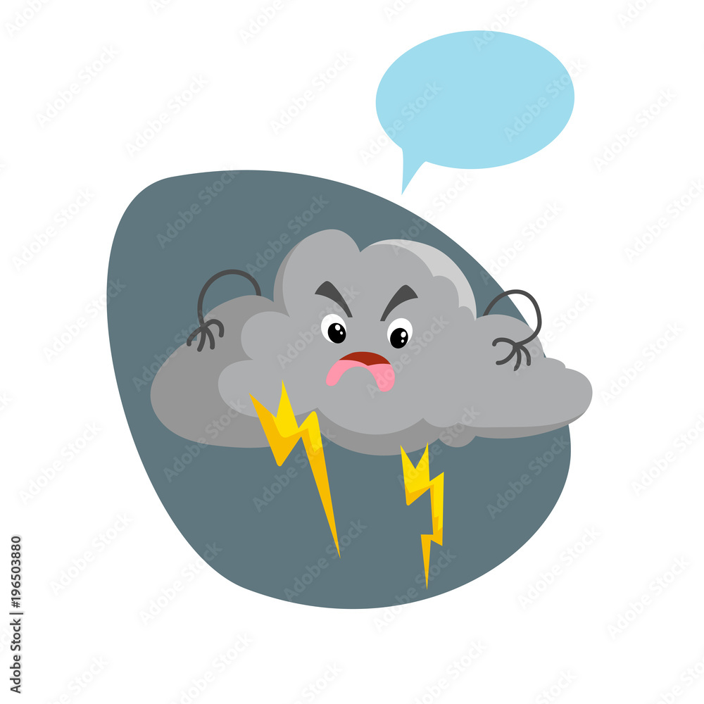 Cartoon overcast storm cloud with thunderstorm mascot. Weather rain and ...
