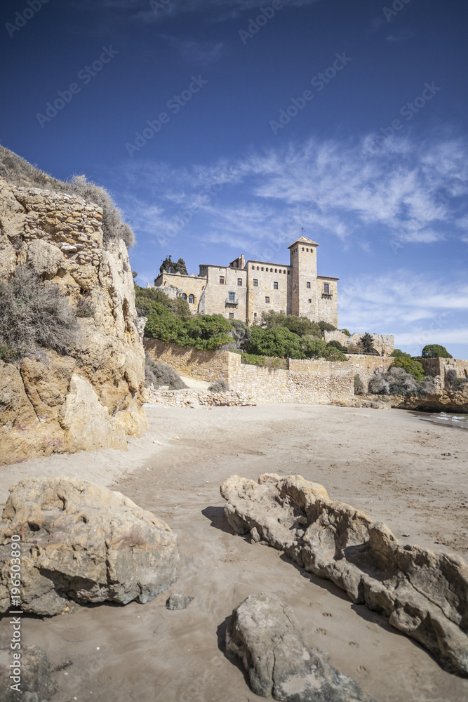 Castle of Tamarit, mediterranean beach, province Tarragona, Costa Daurada, Catalonia.Spain.