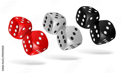 Set of falling dice isolated on white.