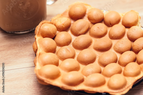 Photography Traditional Hong Kong waffle soft and crunchy from oven, Hong Kong Egg,egg puff