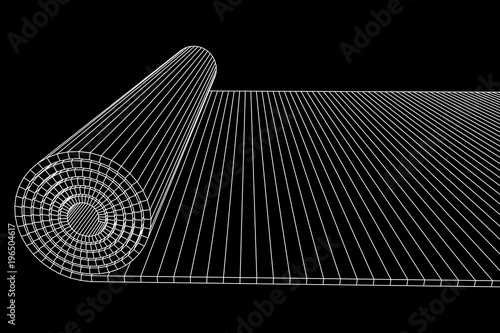 half rolled yoga pilates mat wireframe low poly mesh vector illustration.. Fitness and health. Exercise equipment.
