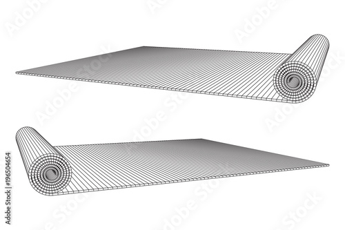 half rolled yoga pilates mat wireframe low poly mesh vector illustration.. Fitness and health. Exercise equipment.