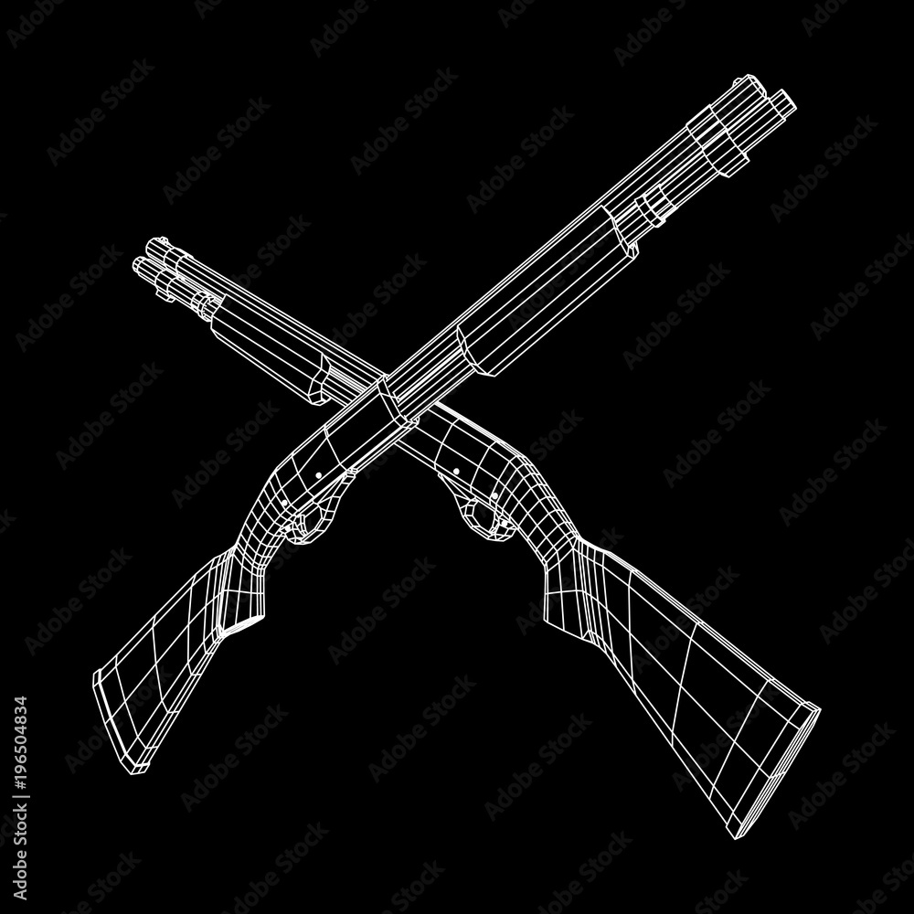 Shotgun rifle hunting carbine wireframe low poly mesh vector illustration