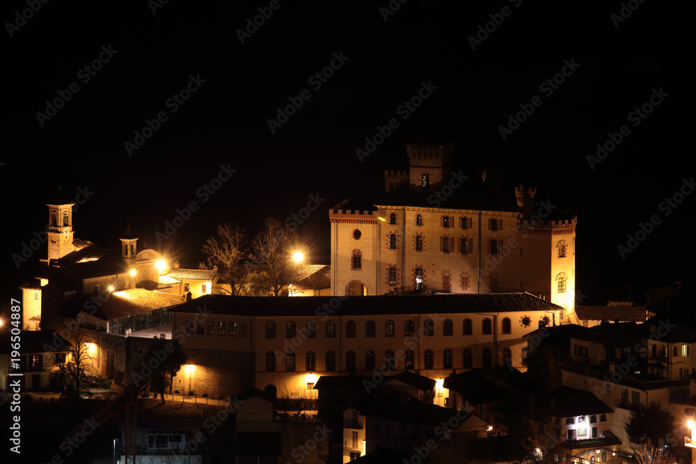 Barolo castle by night