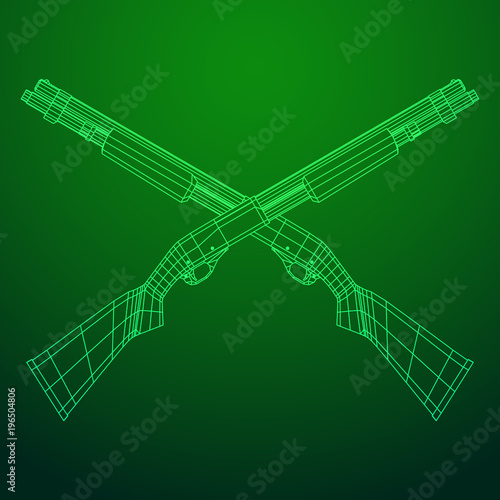 Shotgun rifle hunting carbine wireframe low poly mesh vector illustration