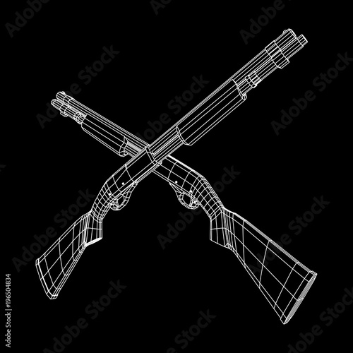 Shotgun rifle hunting carbine wireframe low poly mesh vector illustration