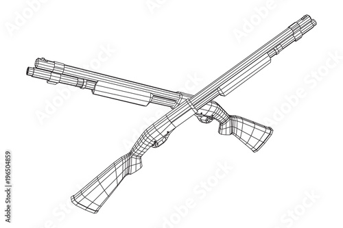 Shotgun rifle hunting carbine wireframe low poly mesh vector illustration