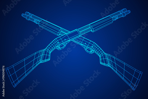 Shotgun rifle hunting carbine wireframe low poly mesh vector illustration