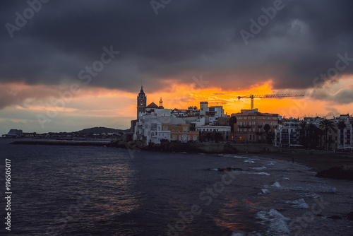 Sunset in Sitges town. Catalonia  Spain