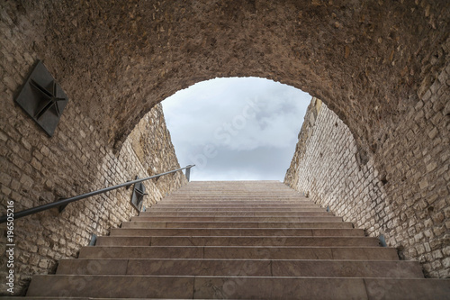 Roman circus  ruins roman legacy in ancient Tarraco  ancient stairway to sky  Tarragona  Catalonia  Spain.