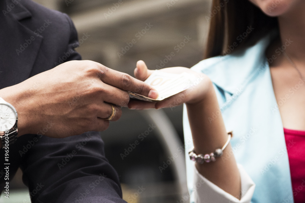 Fototapeta premium Beautiful happy for get money from boyfriend shopping.