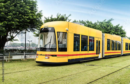 Tram running on railway in Guangzhou, China