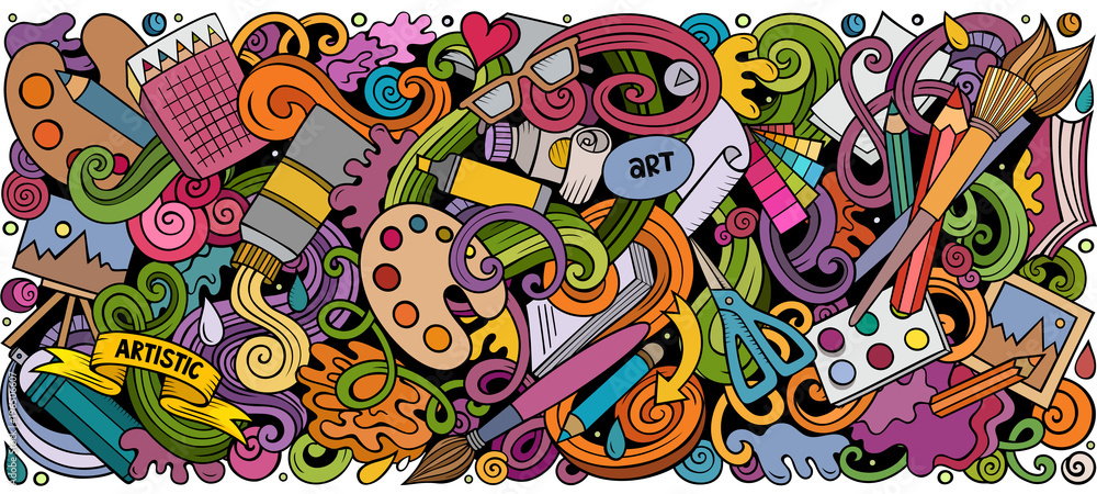 Obraz premium Cartoon vector doodles Art and Design horizontal stripe illustration