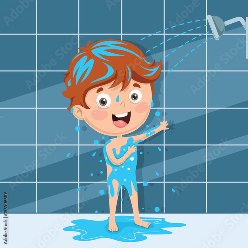 Vector Illustration Of Kid Bathing