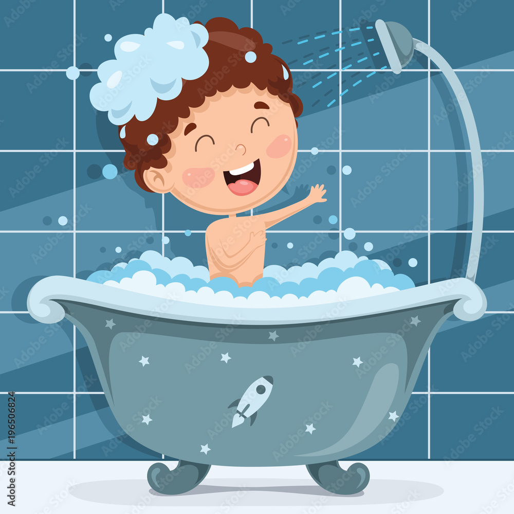 Naklejka premium Vector Illustration Of Kid Bathing