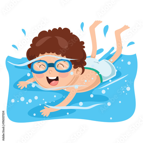 Vector Illustration Of Kid Swimming