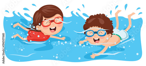 Vector Illustration Of Kid Swimming