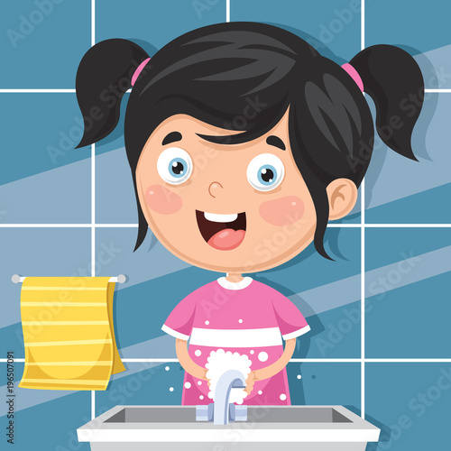 Vector Illustration Of Kid Washing Hands