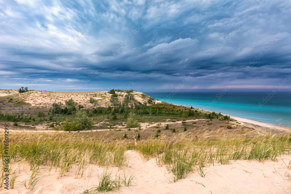 Storm Clouds Over Sleeping Bear Dunes and Lake Michigan, USA