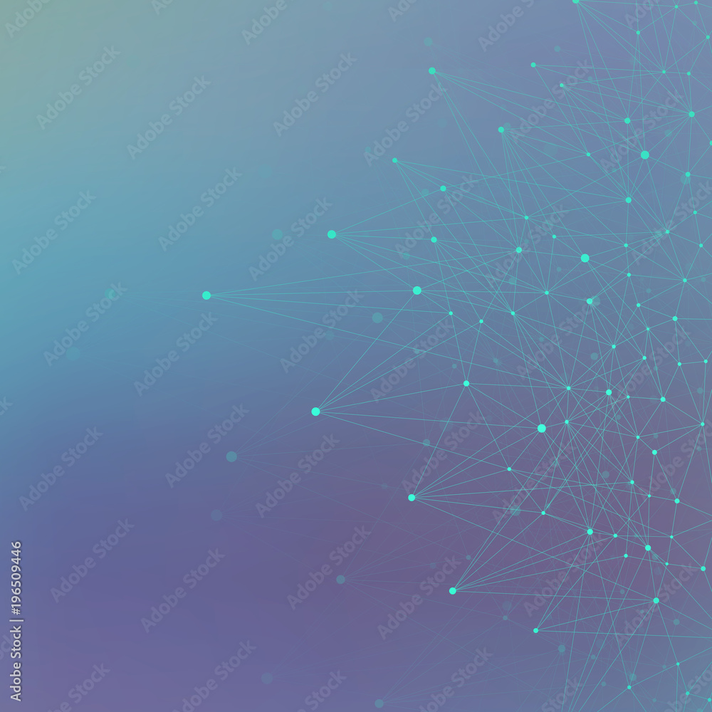 Fototapeta premium Geometric blue background molecule and communication. Connected line with dots, illustration