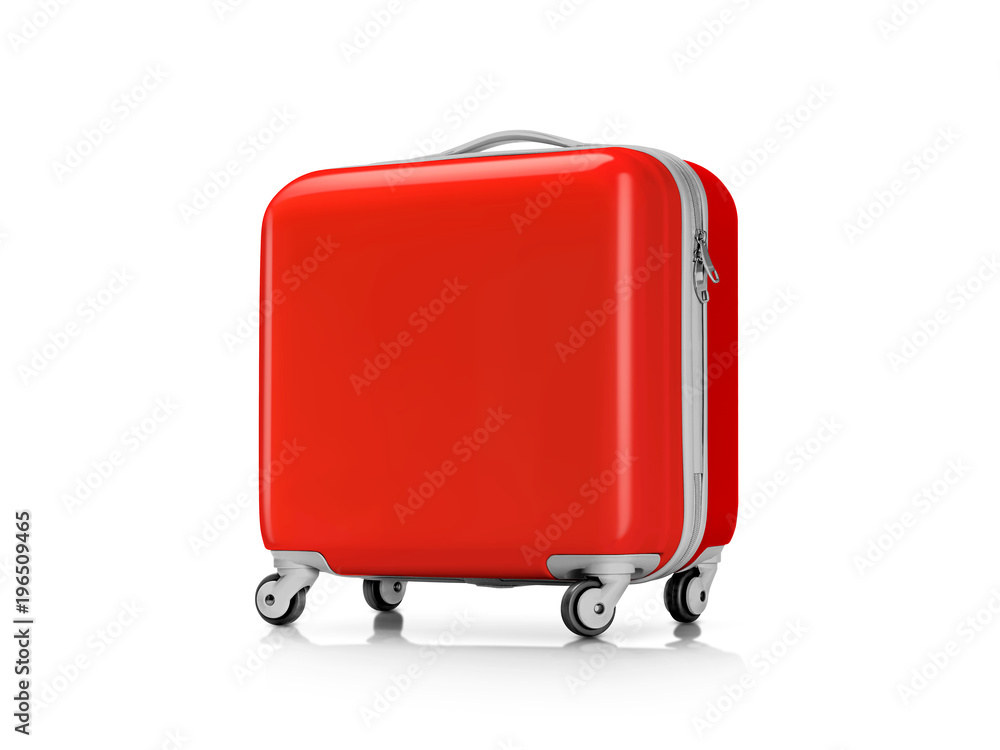 Red plastic suitcase or luggage for traveler isolated on white background Red plastic suitcase or luggage for traveler isolated on white background