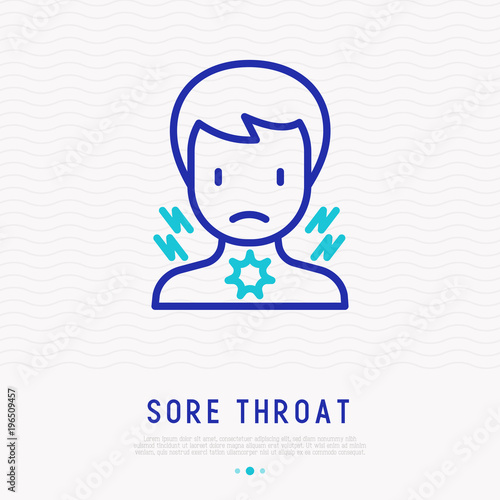 Man with sore throat thin line icon. Modern vector illustration, symptom of flu or influenza.