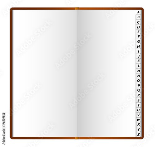 Phone book with Latin alphabet on the pages.. Can be used as a template for design. Vector illustration.