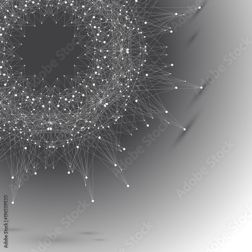 Geometric abstract round form with connected line and dots. Graphic composition for your design, illustration