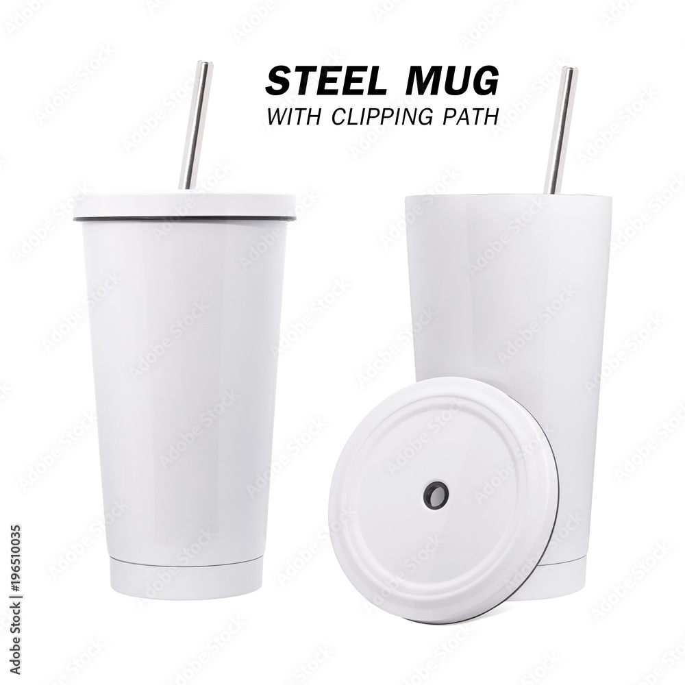 Water steel mug and tube isolated on white background. Insulated water container mug. ( Clipping path ) Water steel mug and tube isolated on white background. Insulated water container mug. ( Clipping path )