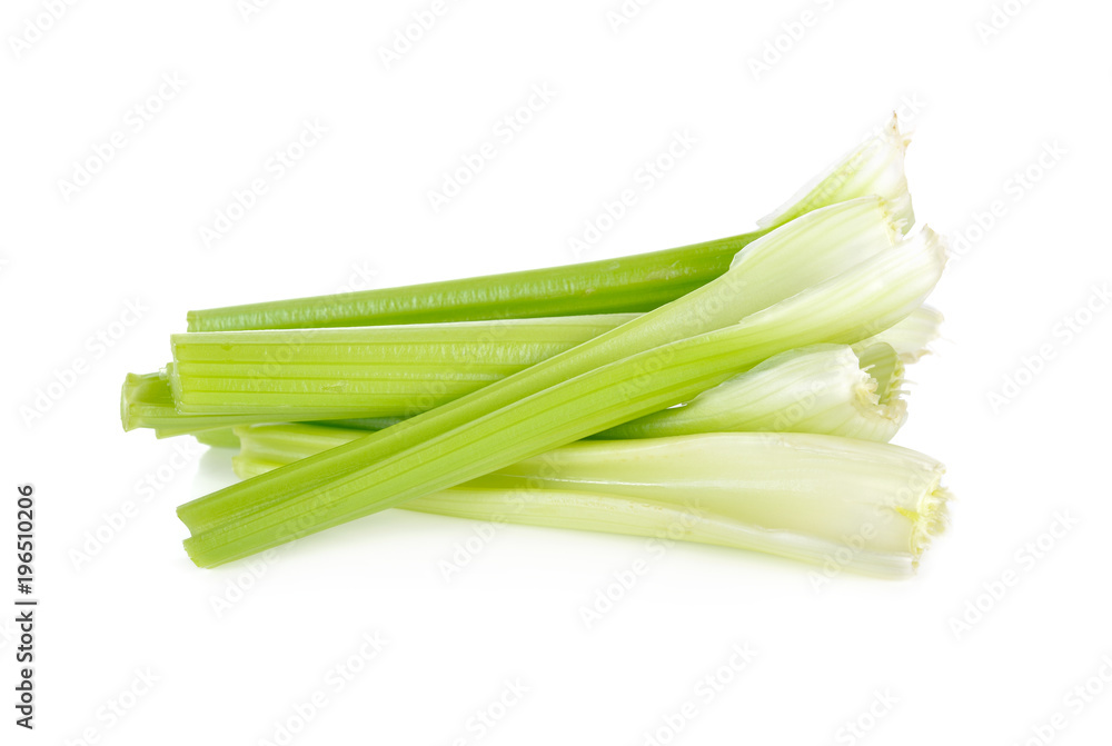 cut fresh celery stem without leaf on white background cut fresh celery stem without leaf on white background