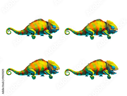 Sprite sheet of cute chameleon, game art animation